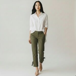 Banana Republic Avery Pant  Straight Leg Ankle Tie Cropped Chino Green 0 Short